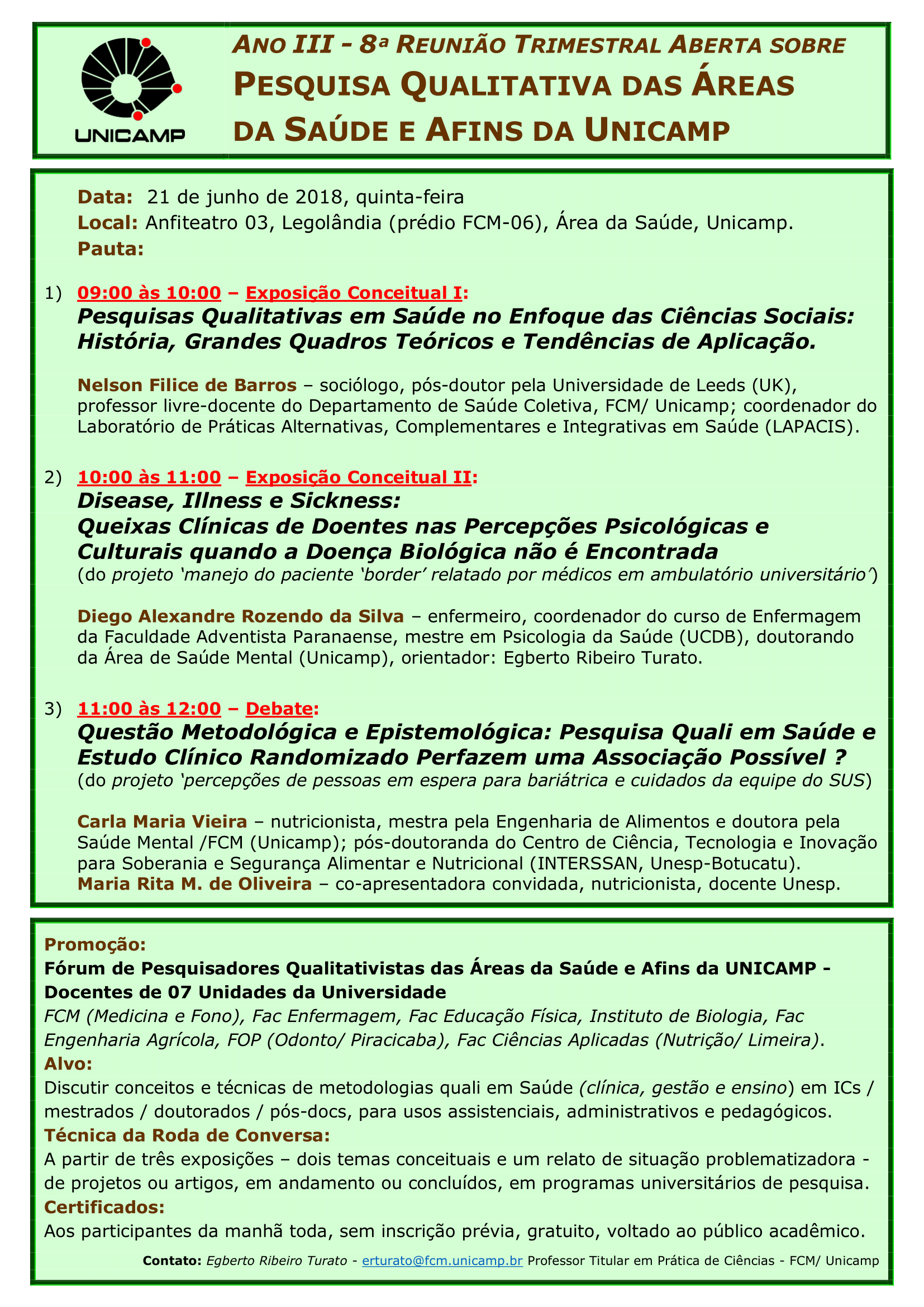 Pesquisa Qualitativa das Áreas da Saúde e Afins da Unicamp 