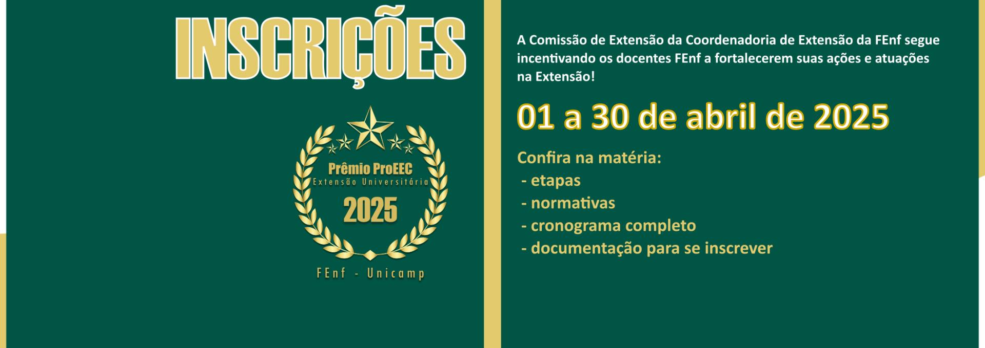 Inscrições abertas para o Prêmio ProEEC de Extensão Universitária 2025