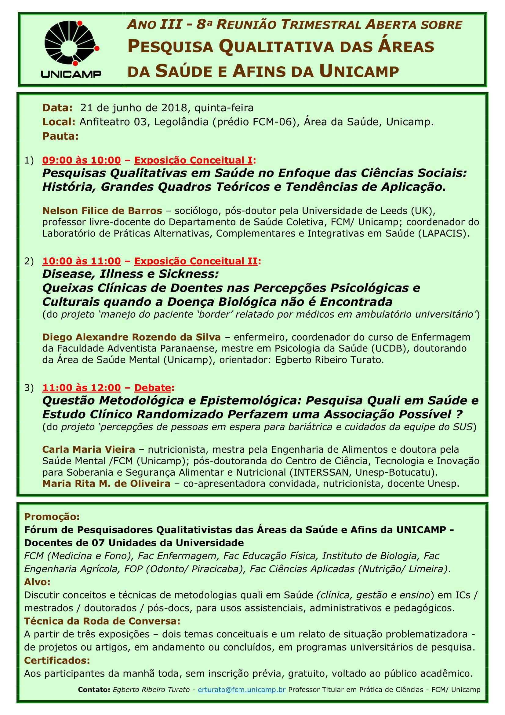 Pesquisa Qualitativa das Áreas da Saúde e Afins da Unicamp 